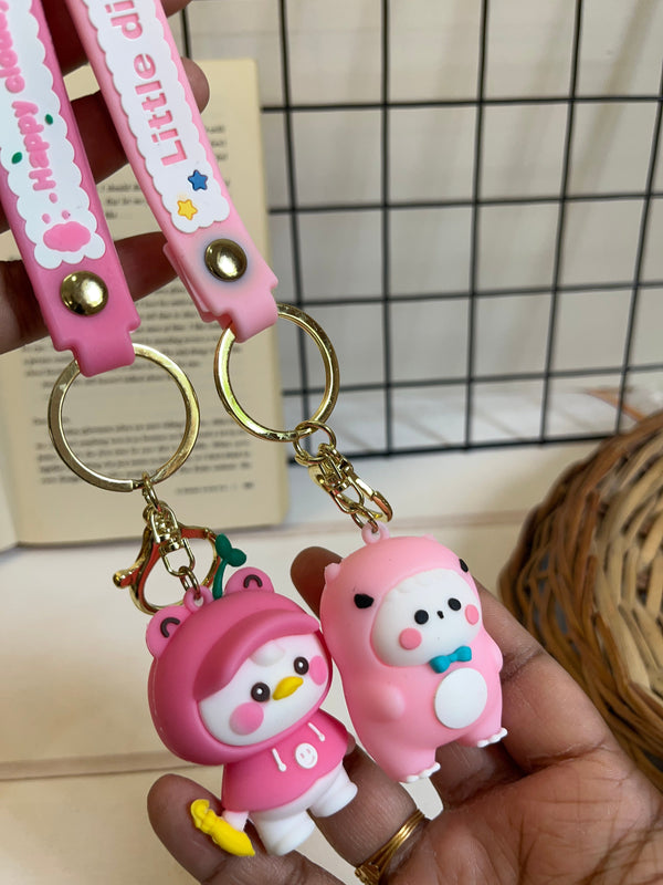 Happy Duck & Little Dinosaur Keychain - variant 01