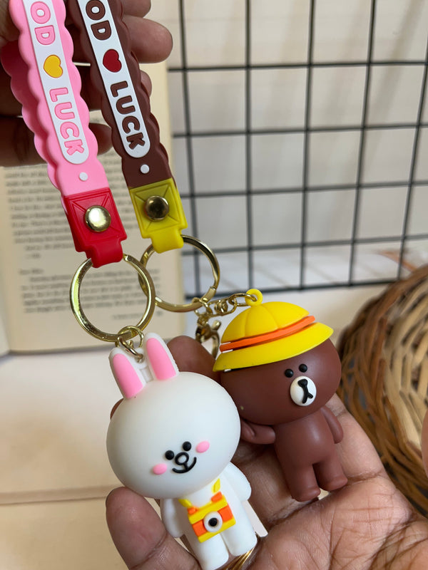 Brown Bear & Cony Rabbit Keychain